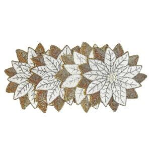 4pc Christmas Poinsettia Placemats 15in Holiday Glam Gold Silver White New